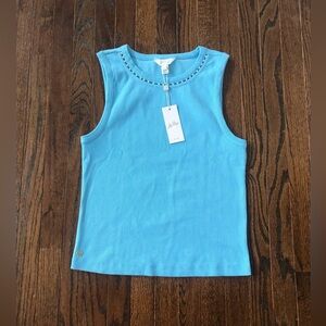 NWT! Lilly Pulitzer Womens L Capri Blue Pearl Neckline Sleeveless Vanna Knit Top
